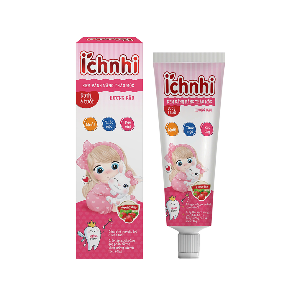 ÍCH NHI KEM ĐÁNH RĂNG THẢO MỘC DƯỚI 6 TUỔI HƯƠNG DÂU